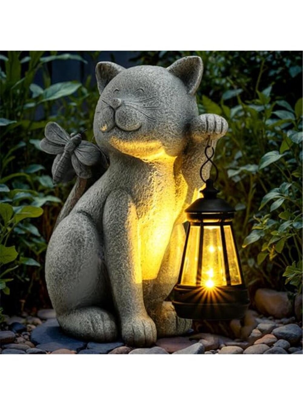 Solar Garden Outdoor Statues Cat with Solar Lantern,Outdoor Cat Figurines